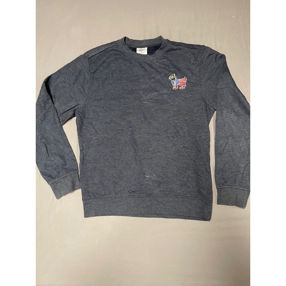 GOAT USA Mens Patriotic American Flag Goat Logo Crewneck Sweatshirt Gray Small